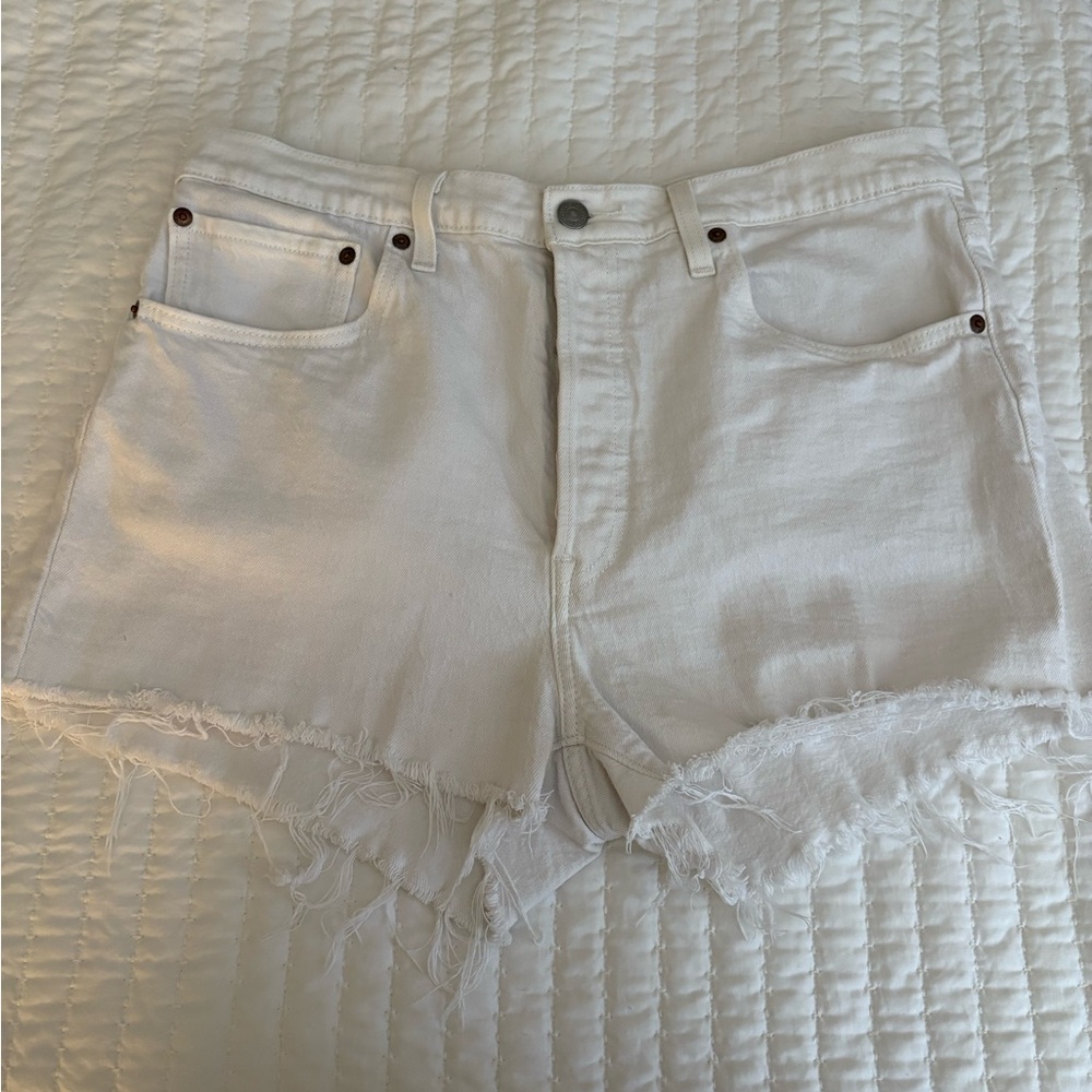 Levi's White Jean Shorts with Frayed Hem